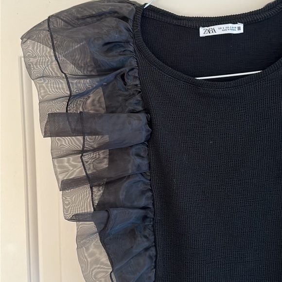 Zara Sheer Ruffle Sleeve top - Size Small - Picture 3 of 4
